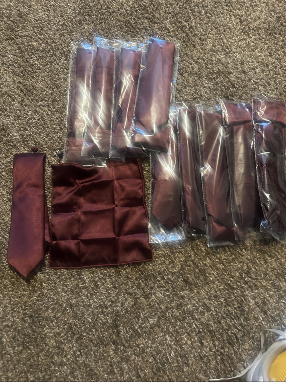 Classic Men's Burgundy Satin Tie and Pocket Square Set